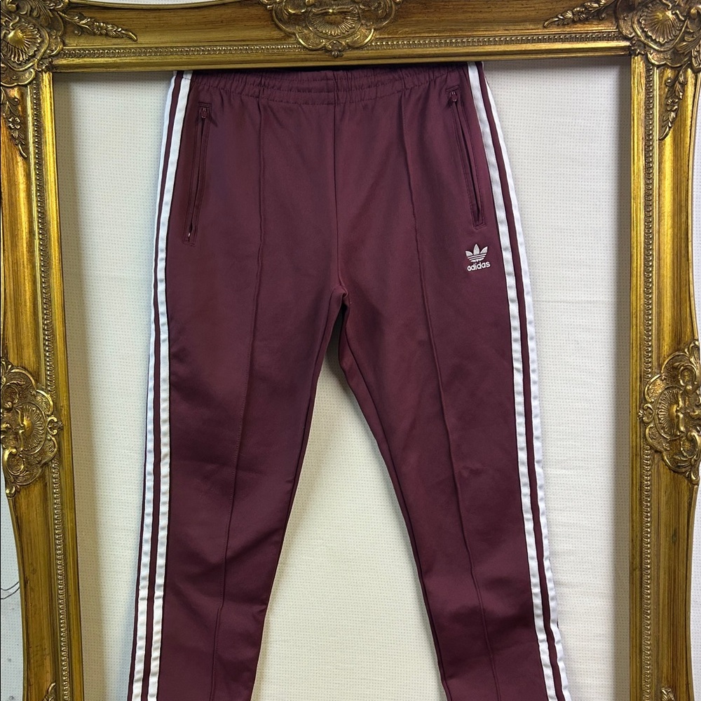 Adidas Burgundy Joggers with White Stripes • Size S • Streetwear / Athleisure